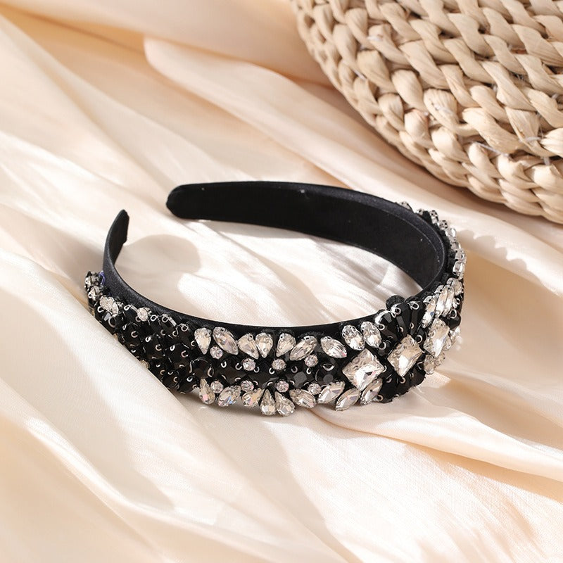 Fashionable Heavy Industry Set Colorful Water Diamond Hair Hoops for Women's Retro Palace Style Super Sparkling Baroque Wide Edg