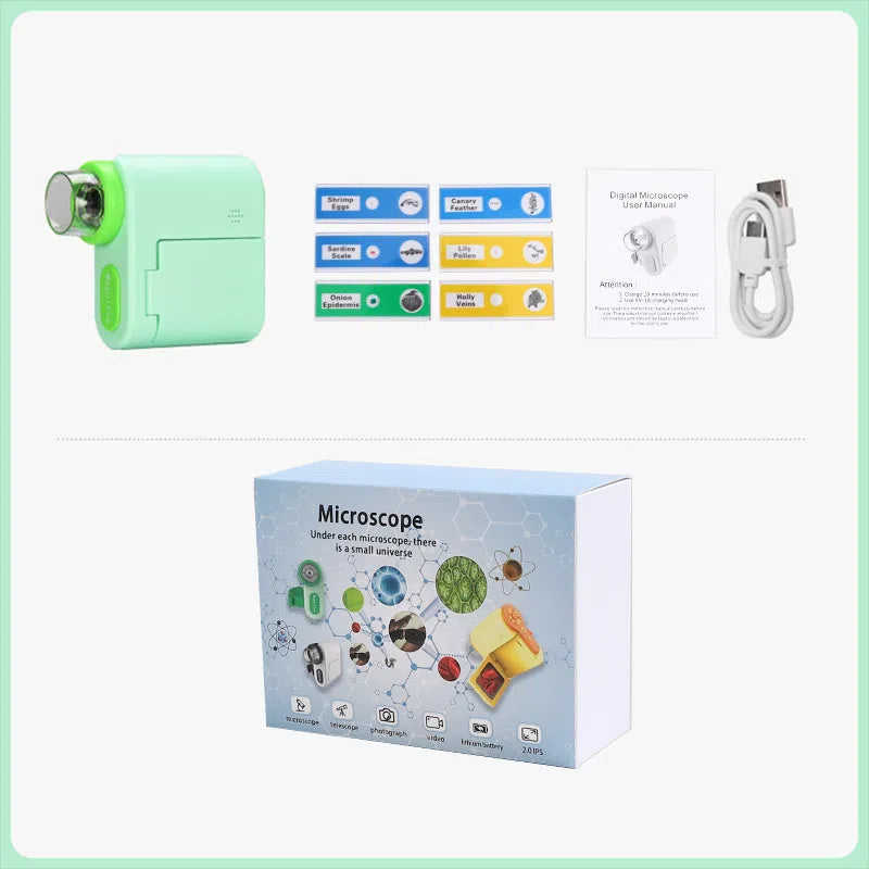 Handheld portable screen with camera microscope for children's science, high school students' toys can see bacteria 1000 times
