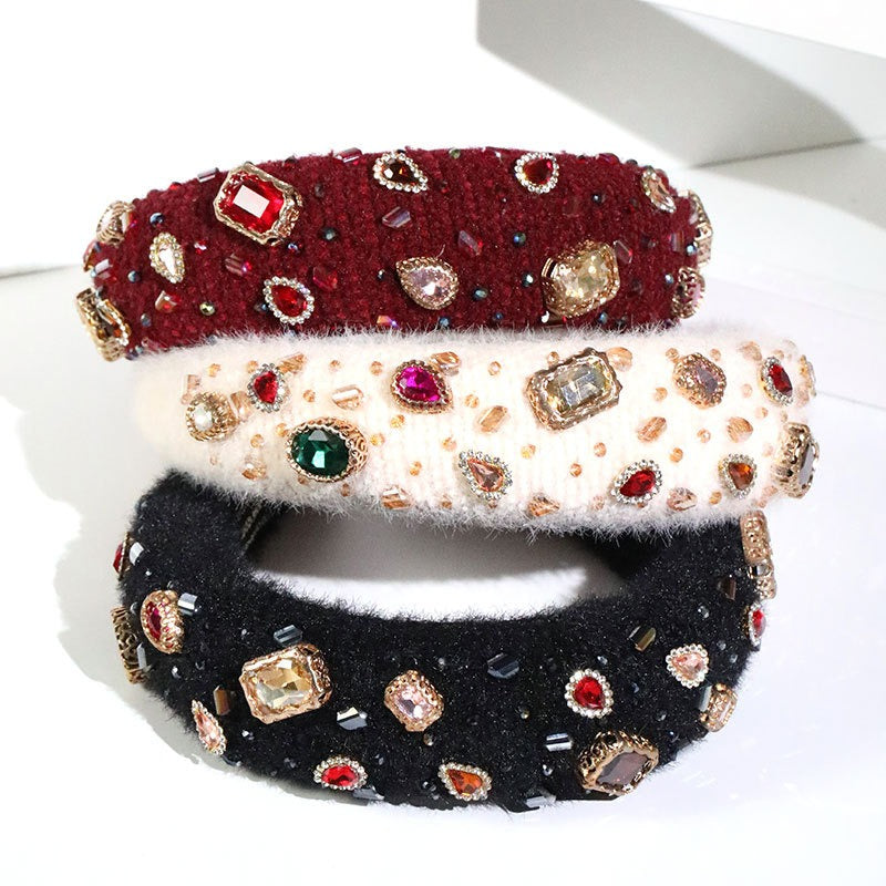 Baroque crystal hand sewn sponge head hoop with rhinestones inlaid