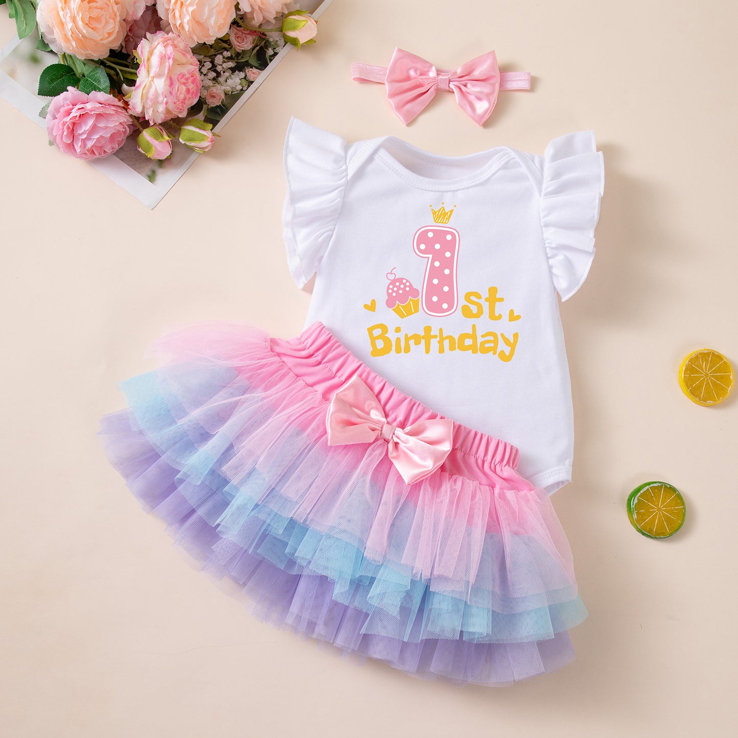 Summer Clothes Baby Girl Birthday Romper Dress Rainbow Skirt Trendy Baby Dopamine Outfit