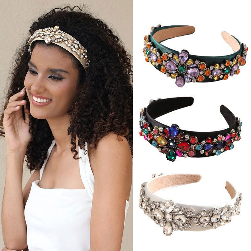 Fashion heavy industry Baroque wide edge rhinestone press headband headband