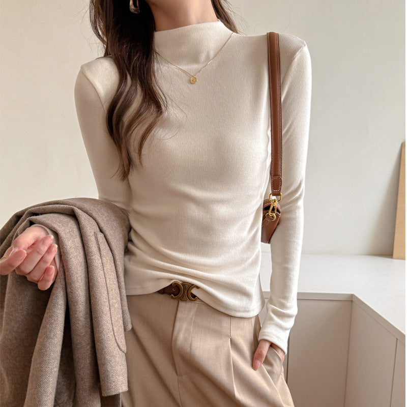 Selected Cashmere-like High Neck Inner Layer Top for Women, Autumn/Winter, Versatile, Elegant, Regular Shoulder, Slim Fit, Stylish Long Sleeve