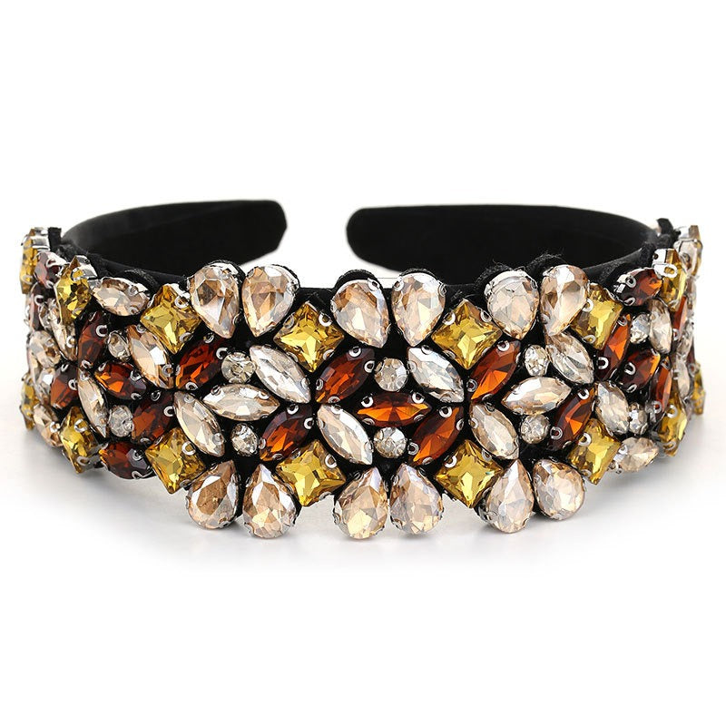 Baroque wide edge full set with colored glass diamond flower headband for fashion