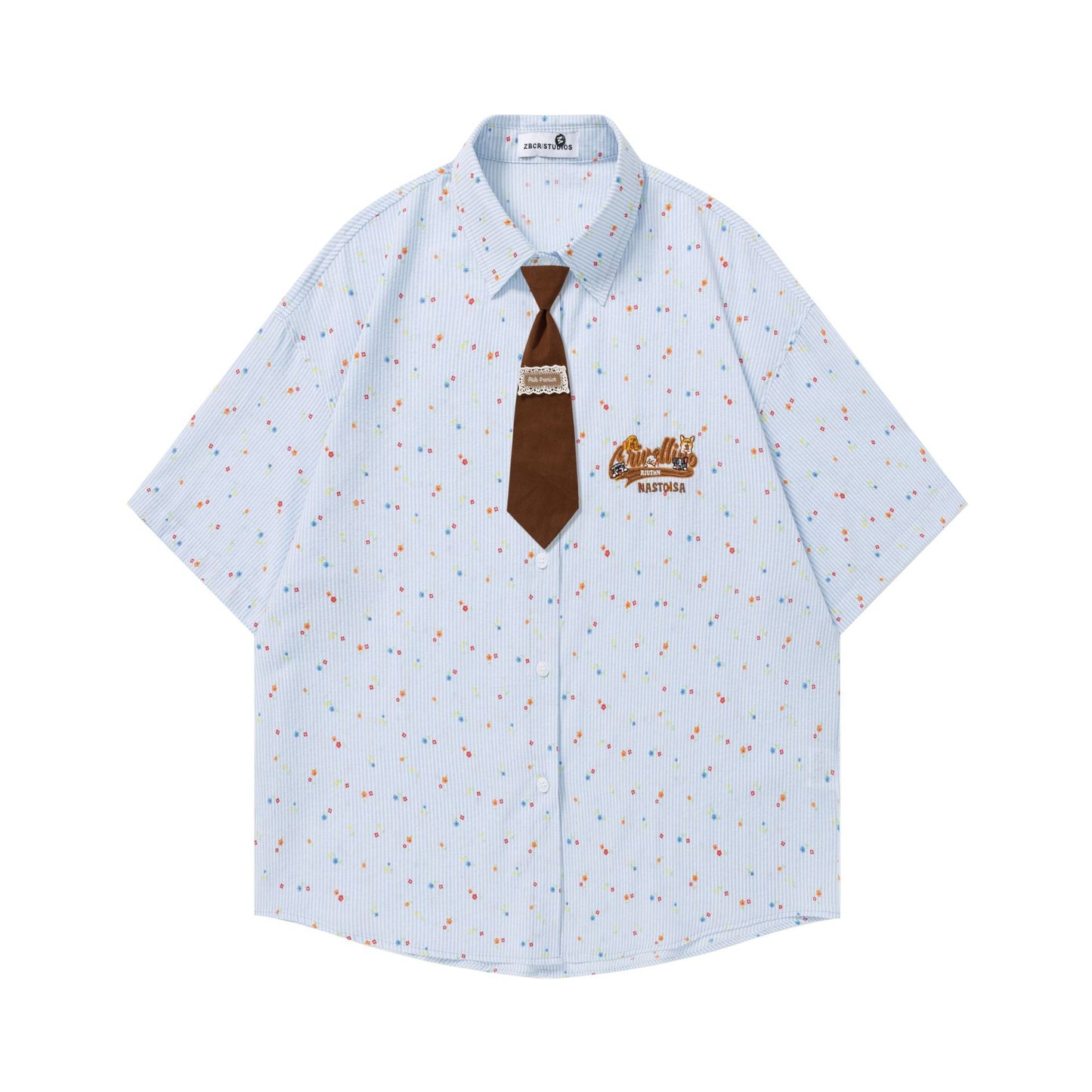 Embroidered contrasting tie short sleeved