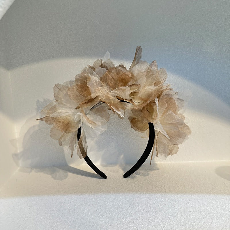 Handmade fabric oversized flower headband for women's snow gauze headband