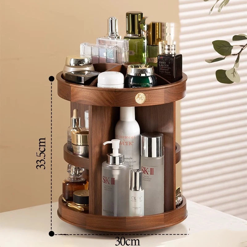 Rotating Makeup Box Desktop Wooden Storage Box
