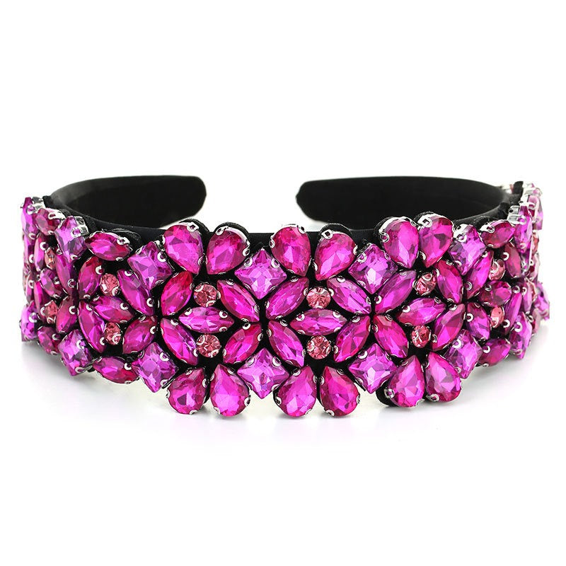 Baroque wide edge full set with colored glass diamond flower headband for fashion