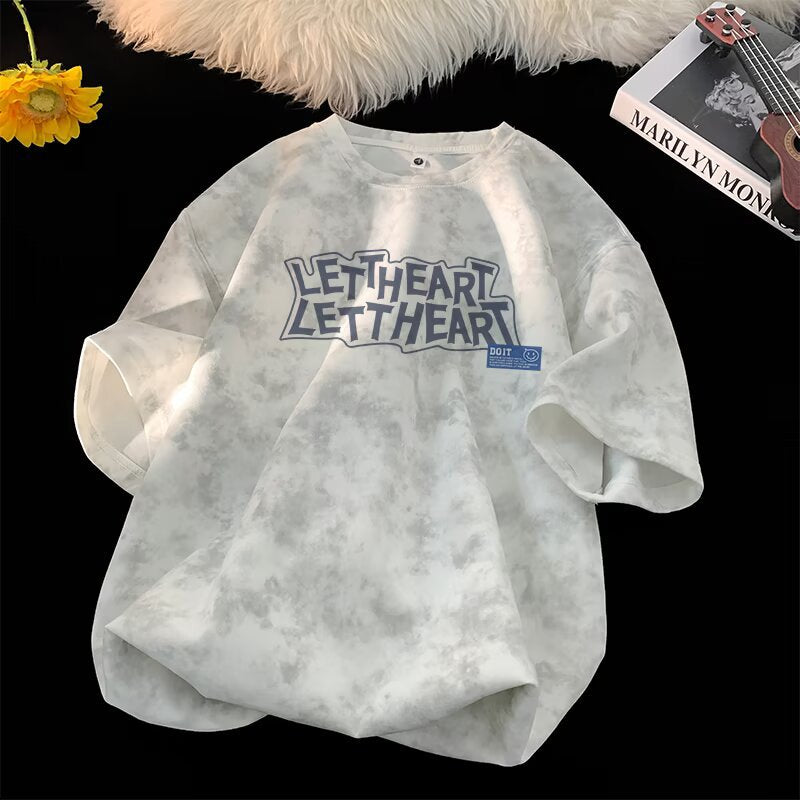 Men's Short Sleeve T-Shirt Loose Fit Tie-Dye Top Shirt