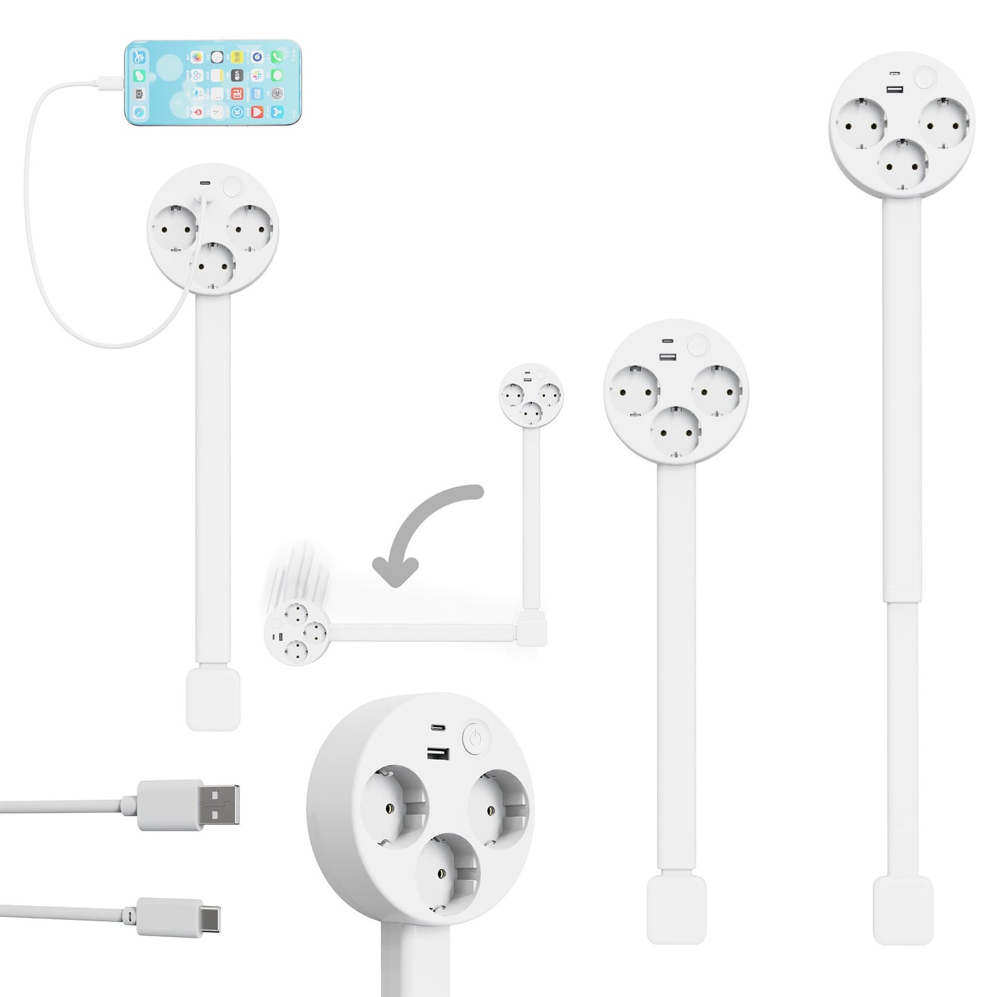 Power socket sofa bedside table extender