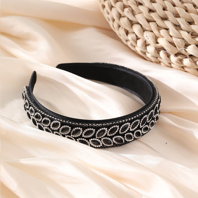 Fashionable and versatile fabric with wide edges and diamond inlay for women's hair accessories