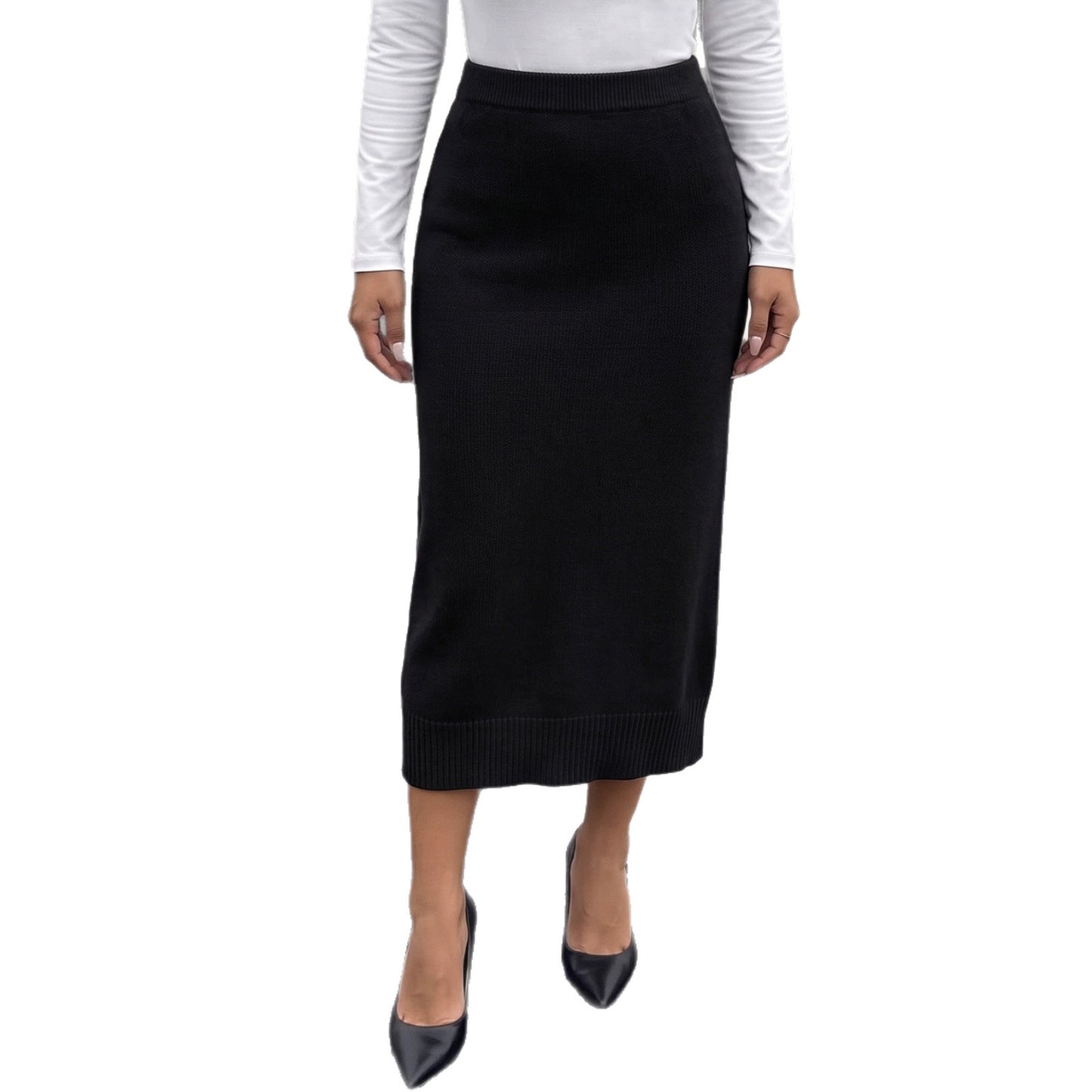 Women's Casual Office Pencil Skirt, Pure Color Loose Midi Skirt, Fitted Knit Dress