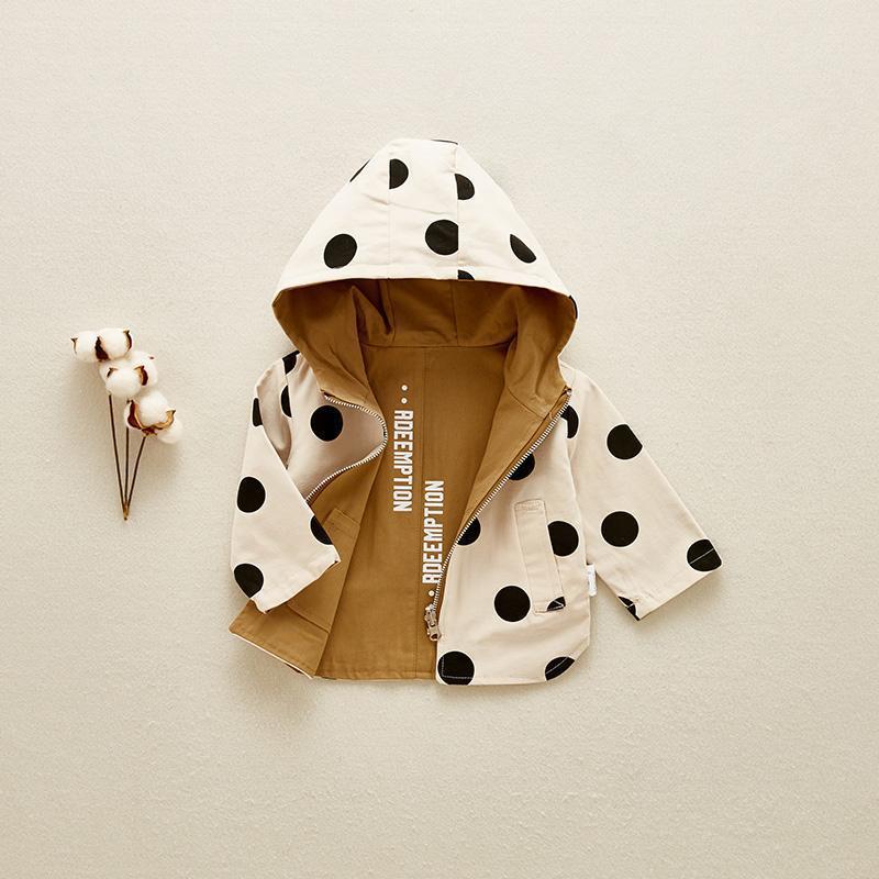 Outdoor trench coat with polka dot print double-sided outerwear for boys and girls