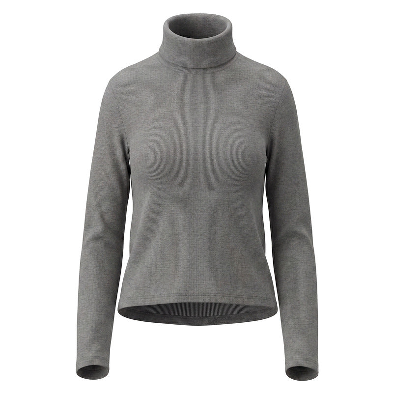 Light gray high neck pit stripe long sleeved base shirt for women