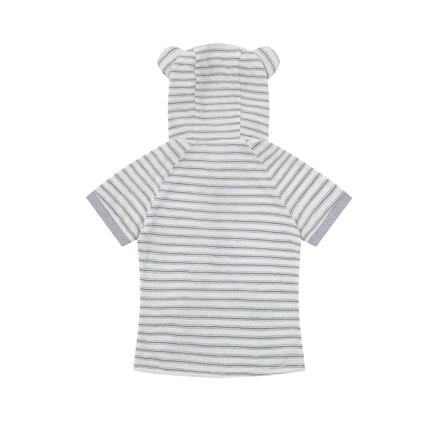 Short Sleeve Striped Color-block Printed Hooded T-shirt Top for Layering or Outer Wear