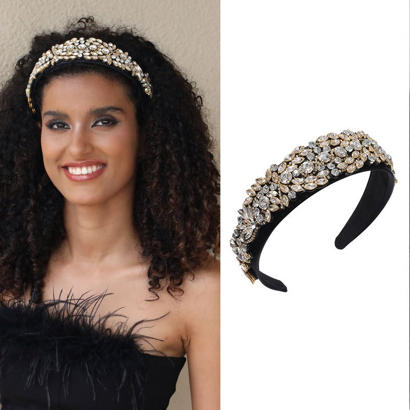 Fashion Baroque Full Diamond Geometry Water Diamond Wide Edge Thick Sponge Hair Accessories