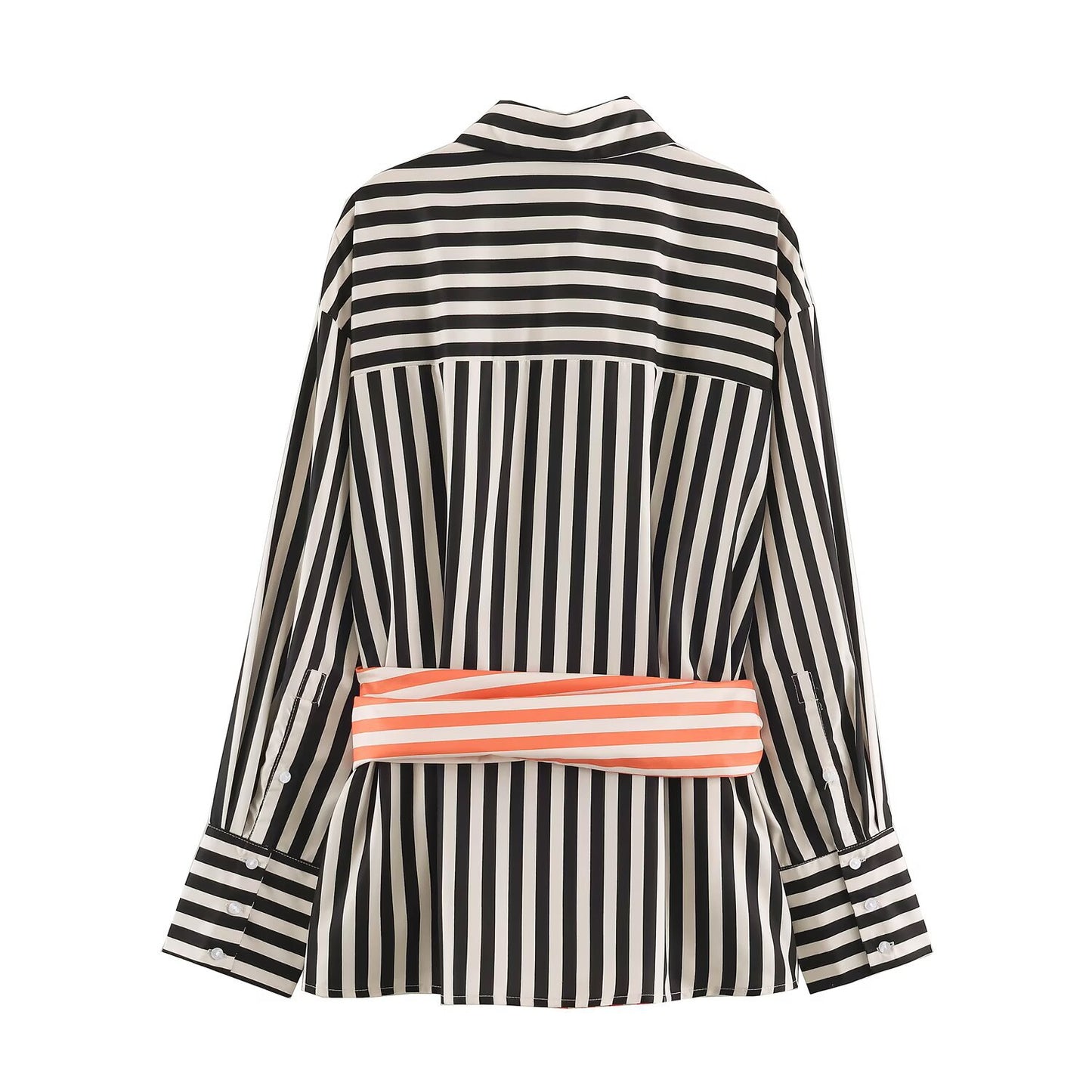 Splicing waistband striped shirt