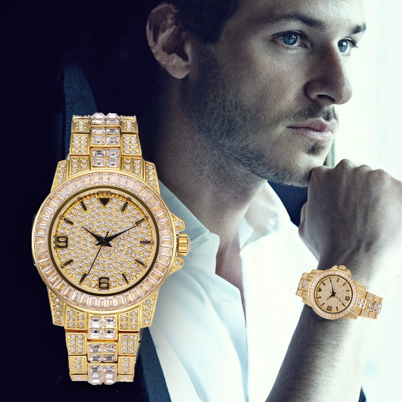 MISSFOX V291 Classic Arabic Watch Men Top Brand Luxury Men Watch Waterproof Male Clock Full Diamond Quartz Iced Out Watch With Box