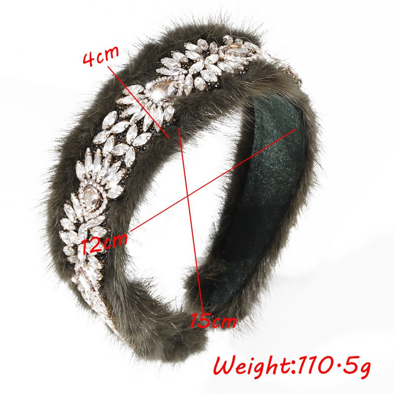 Glass Diamond Full Diamond Mink Fleece Fashionable Wide Edge Hair Hoop
