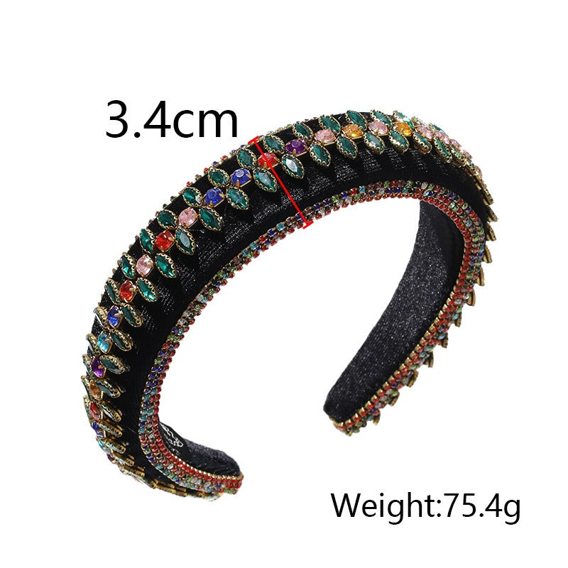 Fashionable rhinestone floral heavy industry Baroque wide brimmed sponge headband headband