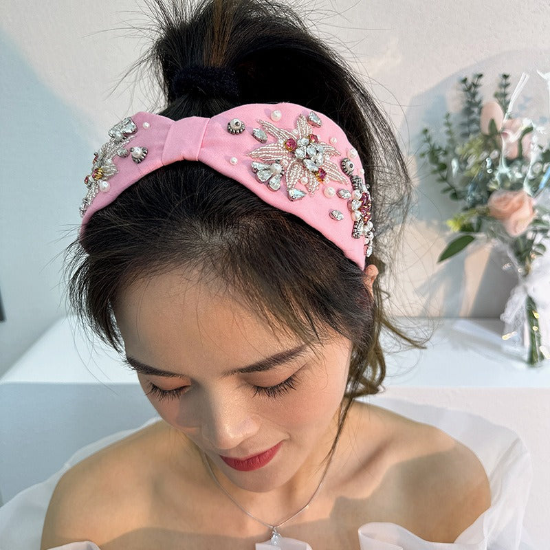 Fashion Heavy Industry Beaded Diamond Exaggerated Wide Edge Headband Headband
