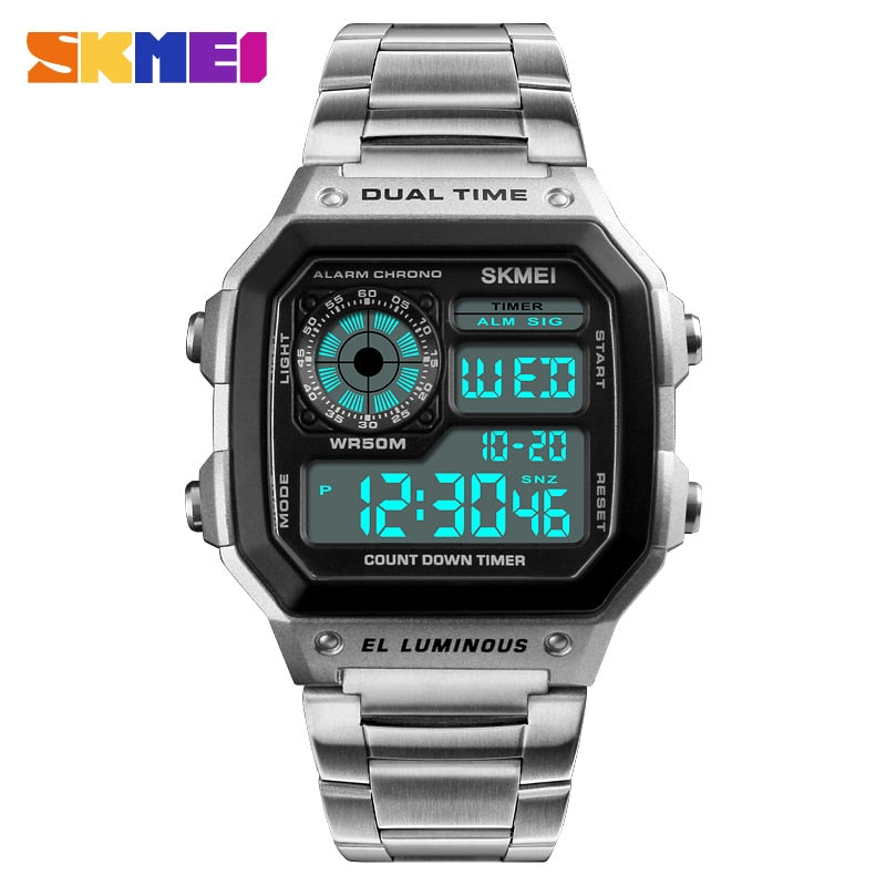 SKMEI 1335 Business Men Watches Waterproof Sport Watch Stainless Steel Digital Wristwatches Clock Relogio Masculino Erkek Kol Saati