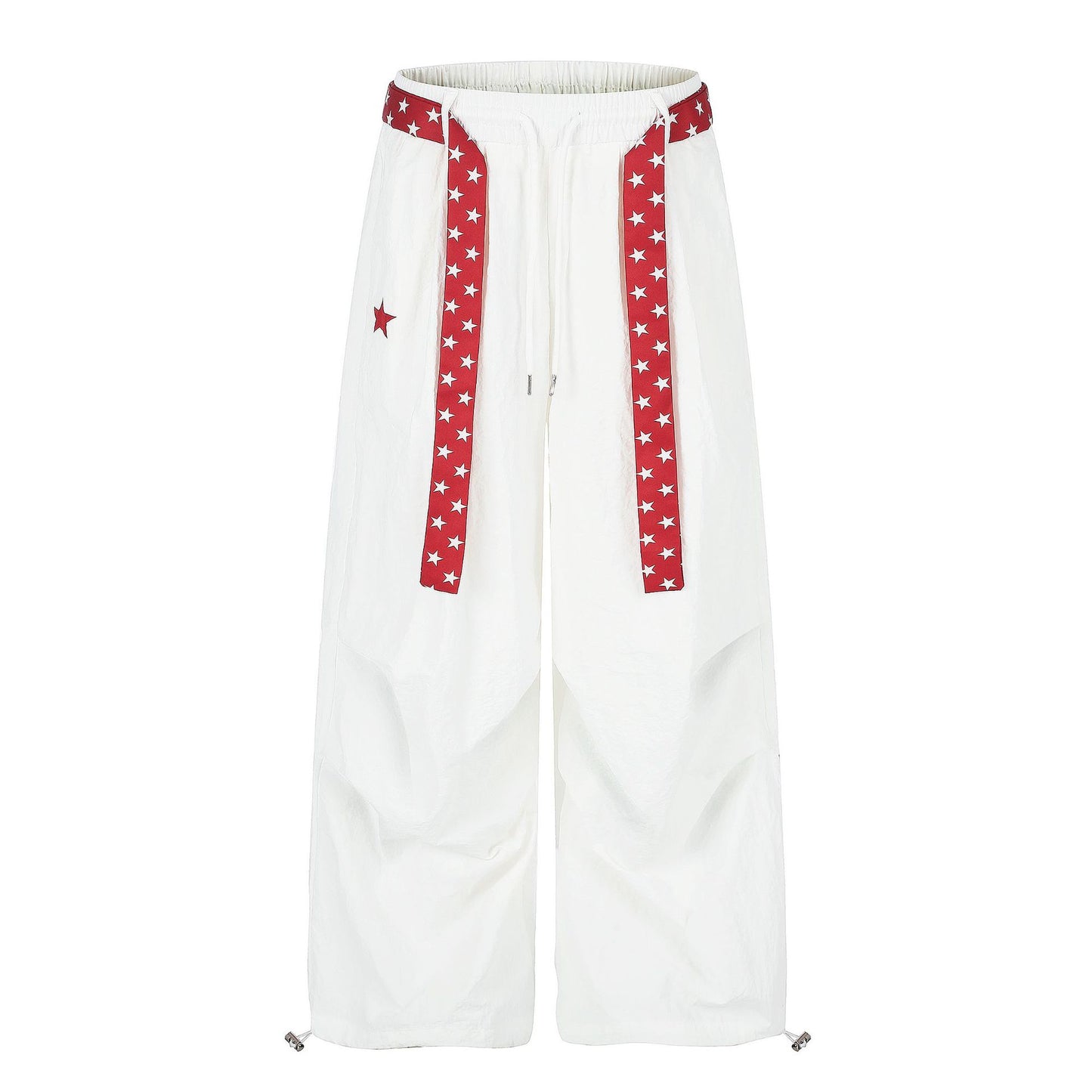 Belted Wide-Leg Pants for Women, Loose-Fit Drawstring Ankle-Cut Sporty Trousers