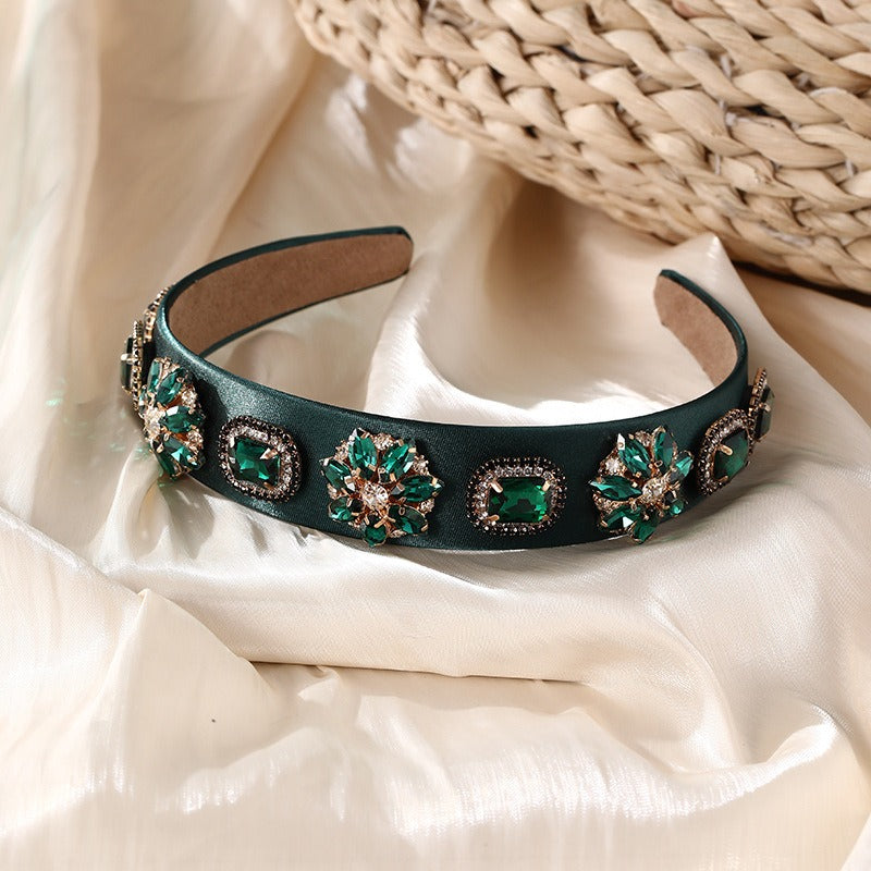 Fashion Peacock Green Headband Women's Face Wash Baroque Water Diamond Pearl Headband