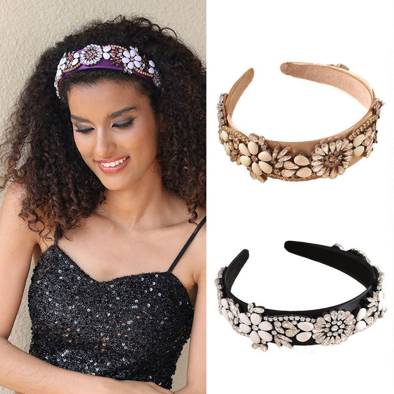 Fashionable women's retro Baroque flower rhinestone headband