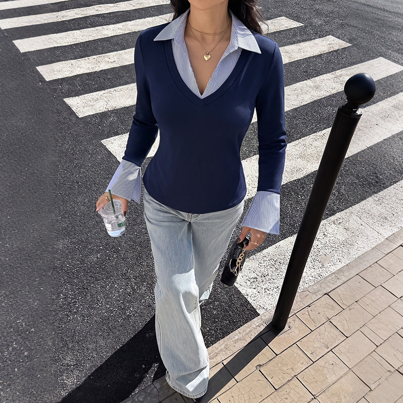 V-neck slim fit pullover T-shirt