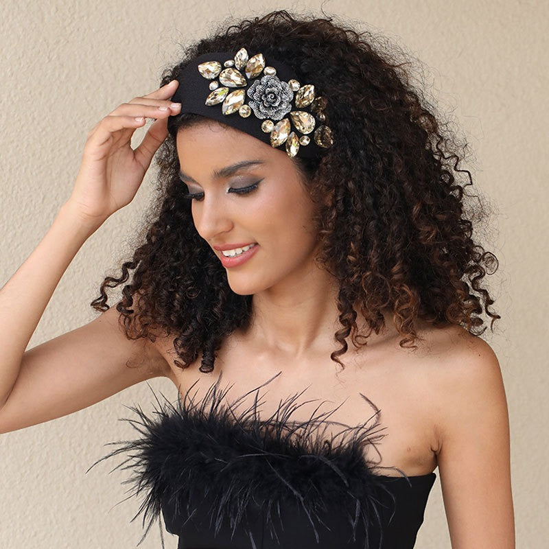 Fashion Rose Water Diamond Hair Hoop Wide Edge Fabric Headband
