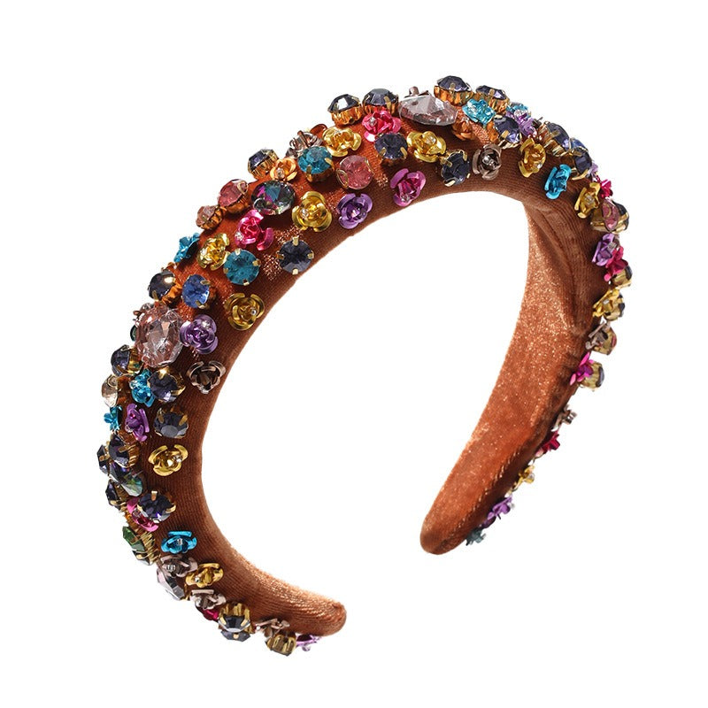 Fashionable metal flower sponge Baroque style colored rhinestone headband hair accessories