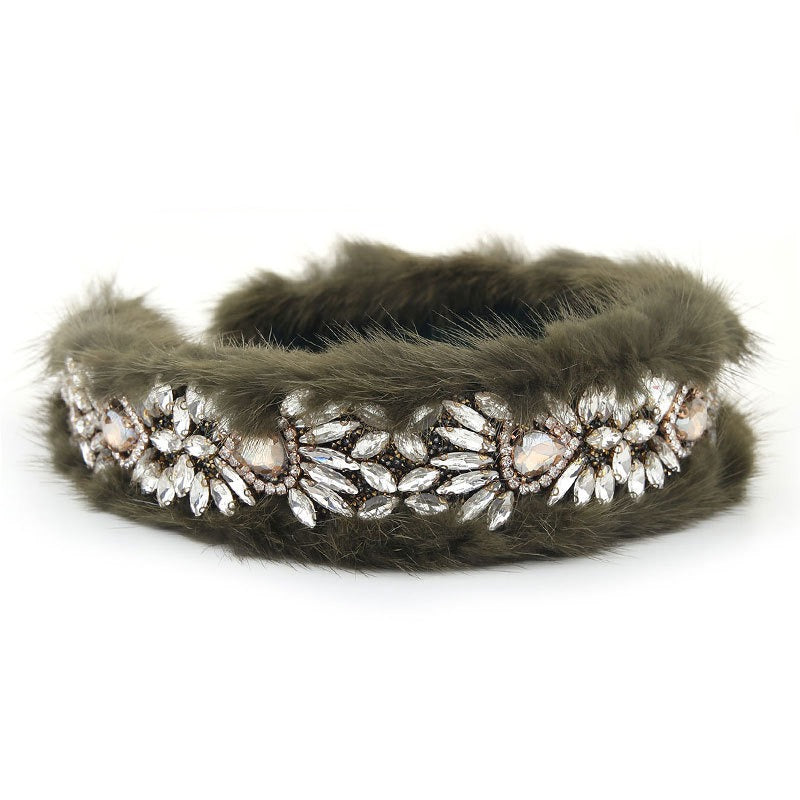 Glass Diamond Full Diamond Mink Fleece Fashionable Wide Edge Hair Hoop