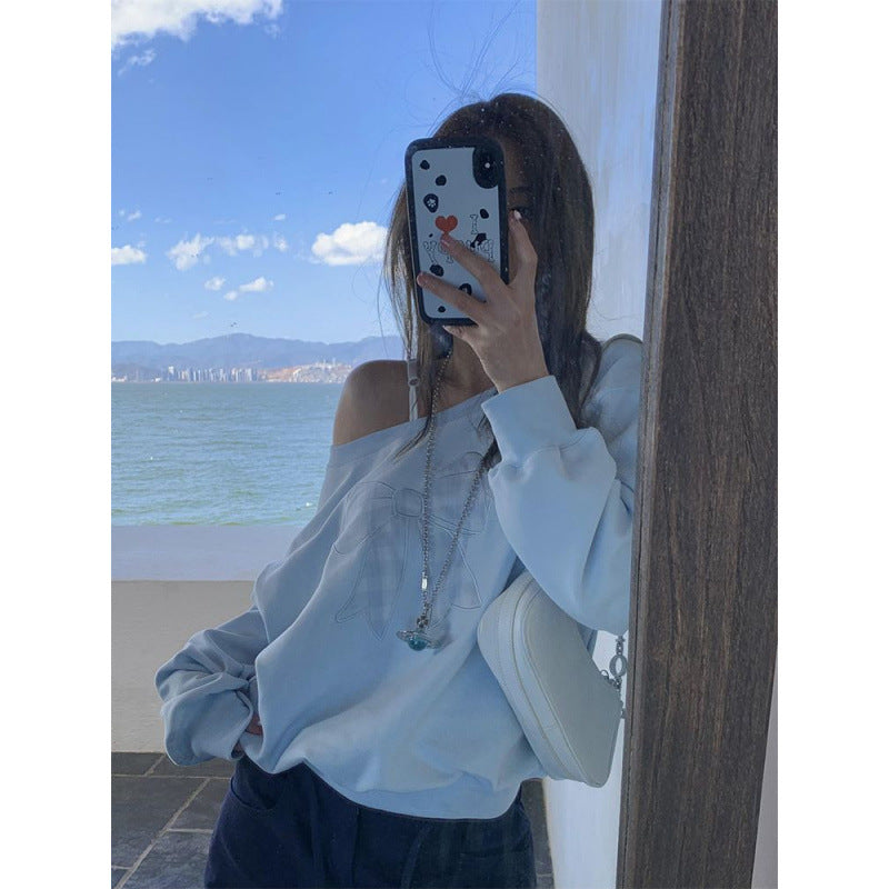 Women's Loose Color Block Long Sleeve Asymmetric Collar Pullover