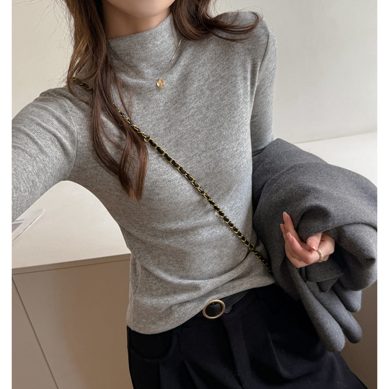 Selected Cashmere-like High Neck Inner Layer Top for Women, Autumn/Winter, Versatile, Elegant, Regular Shoulder, Slim Fit, Stylish Long Sleeve