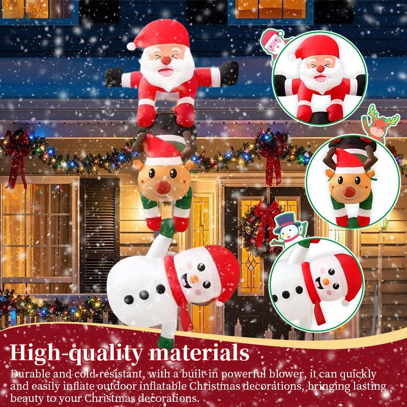8ft Inflatable Christmas Decoration, Santa Climbing Roof with Reindeer & Snowman/Elf, Indoor Decor