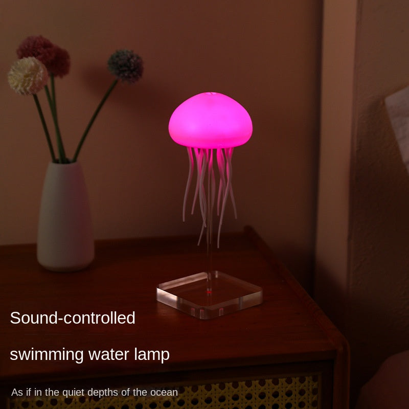 Full-color Gradient Sound-controlled Jellyfish Lamp, Creative Sensing Ambient Light, Night Light with Floating, Dynamic Swimming Tentacles