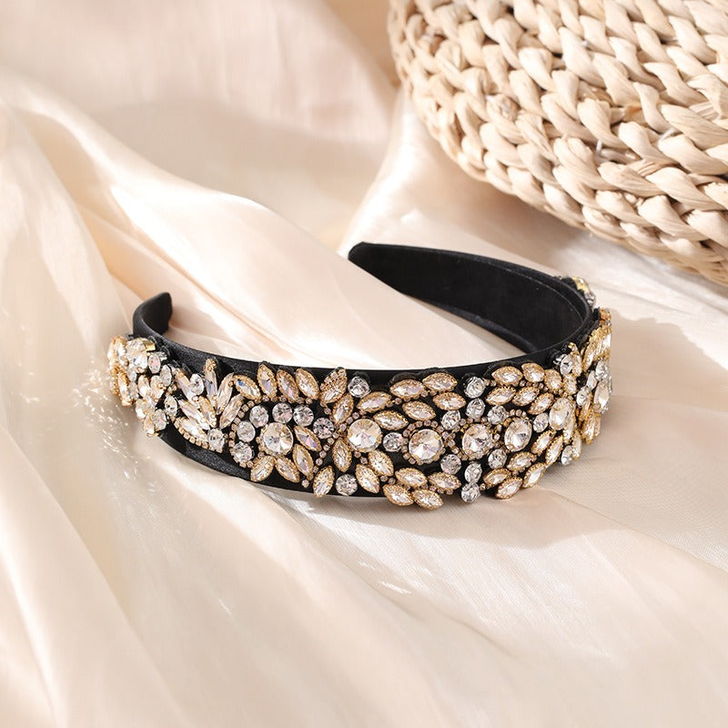 Fashion Baroque Full Diamond Geometry Water Diamond Wide Edge Thick Sponge Hair Accessories