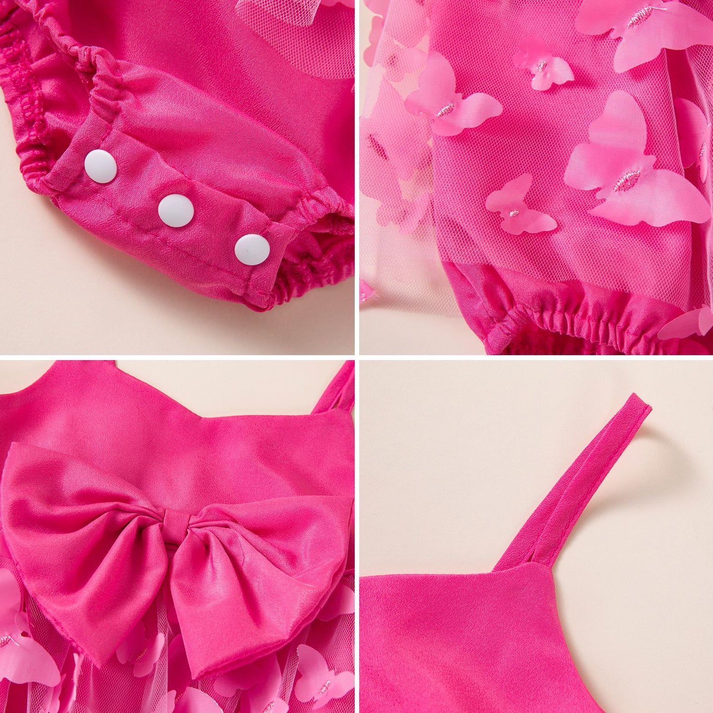 Summer Baby Romper with Bow, Pink Mesh Bodysuit with Hair Accessory for Girls