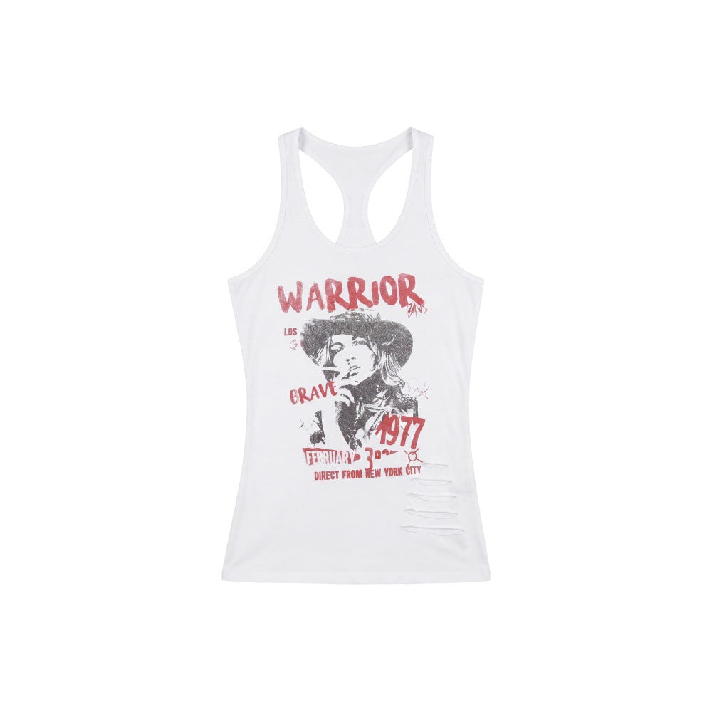 Printed Ripped Sleeveless Tank Top for Women Fitted Summer Crop Top Outerwear