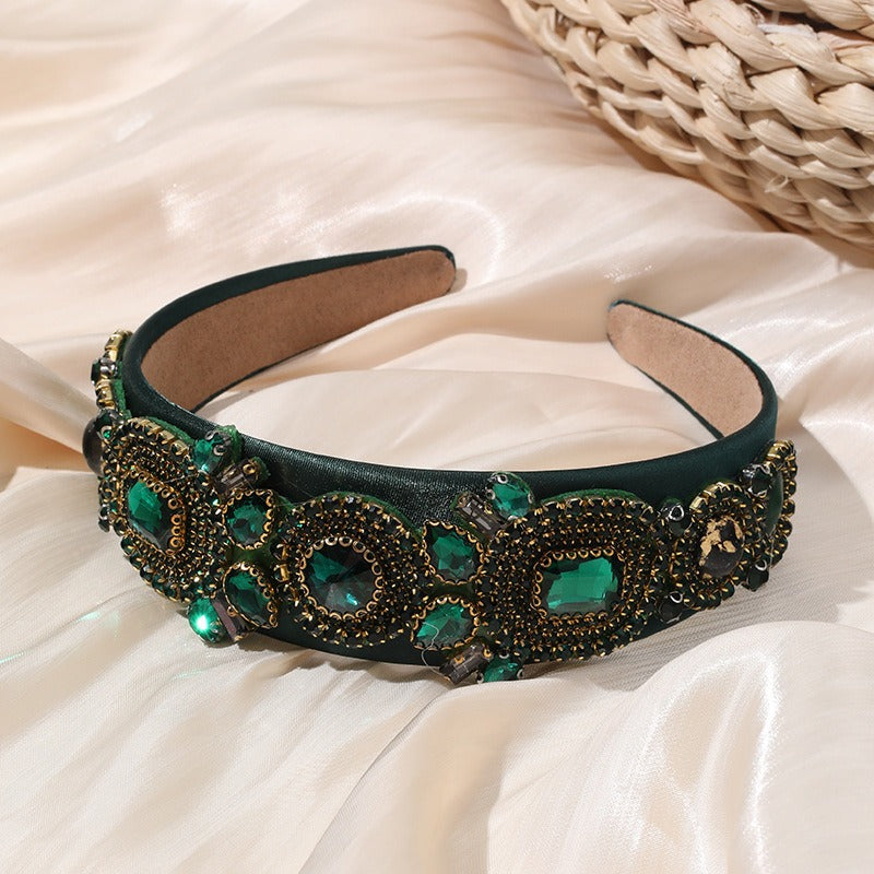 Fashion heavy handmade glass inlaid diamond wide edge sponge full diamond women's headband headwear