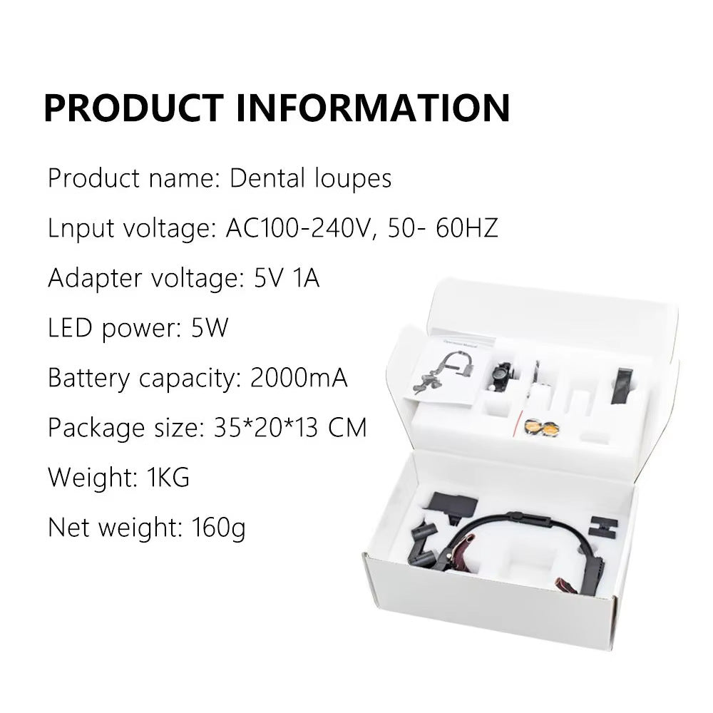 Ultra-Light Shadowless Dental Headlamp with Magnifier and Dual Batteries