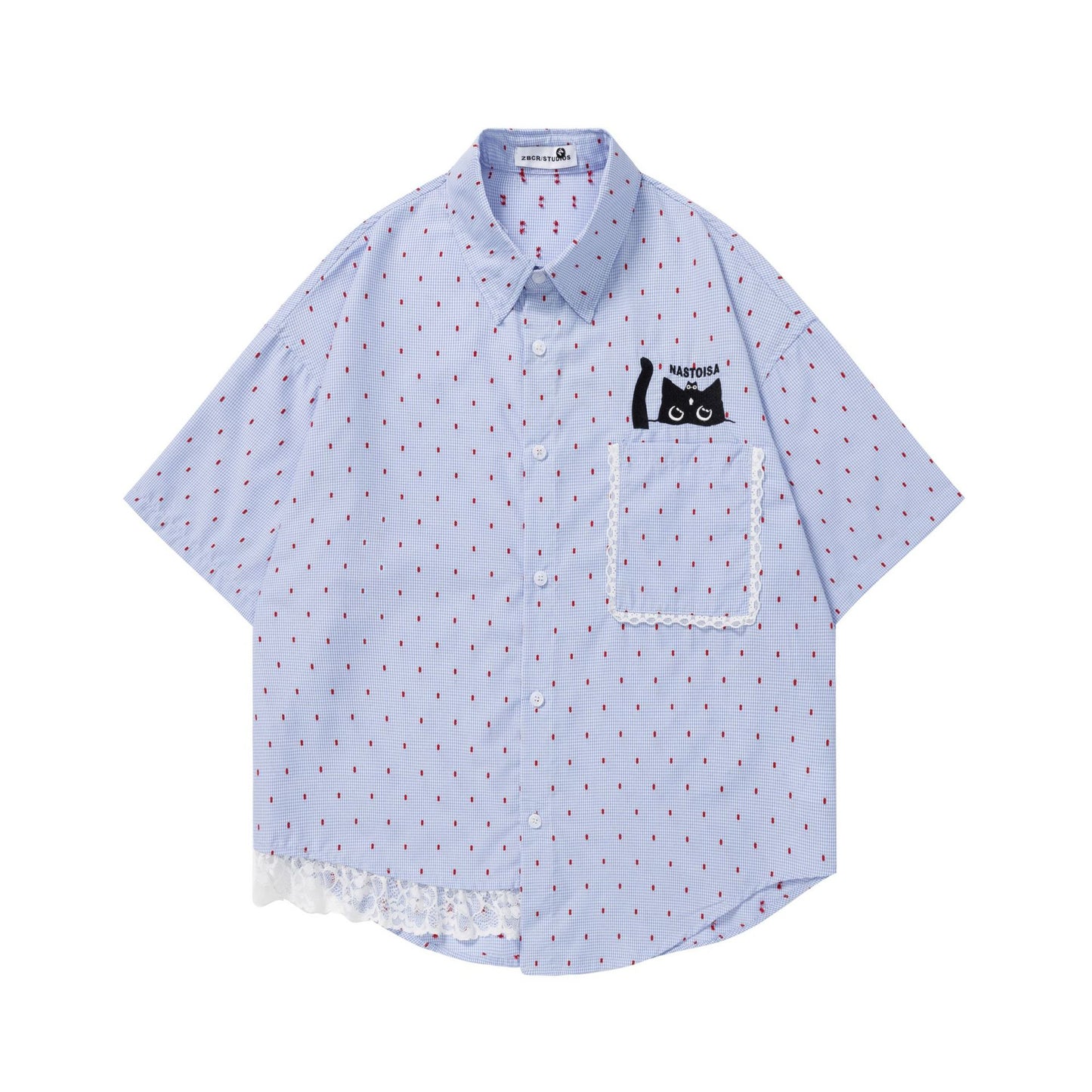 Full printed red spotted short sleeved shirt