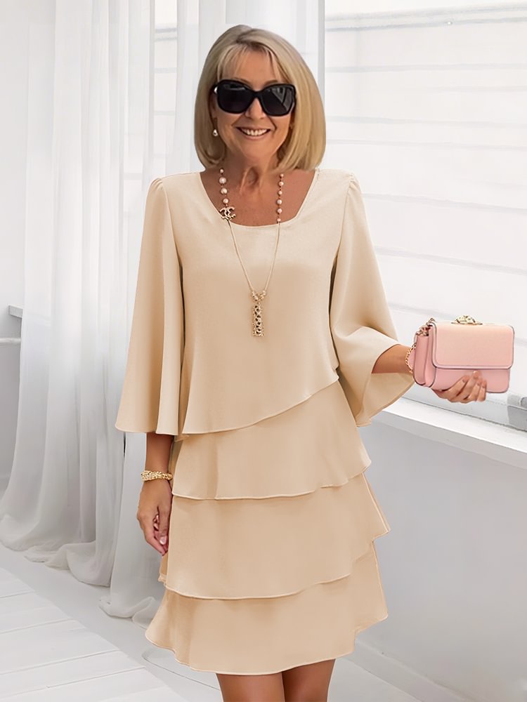 Loose solid color round neck dress