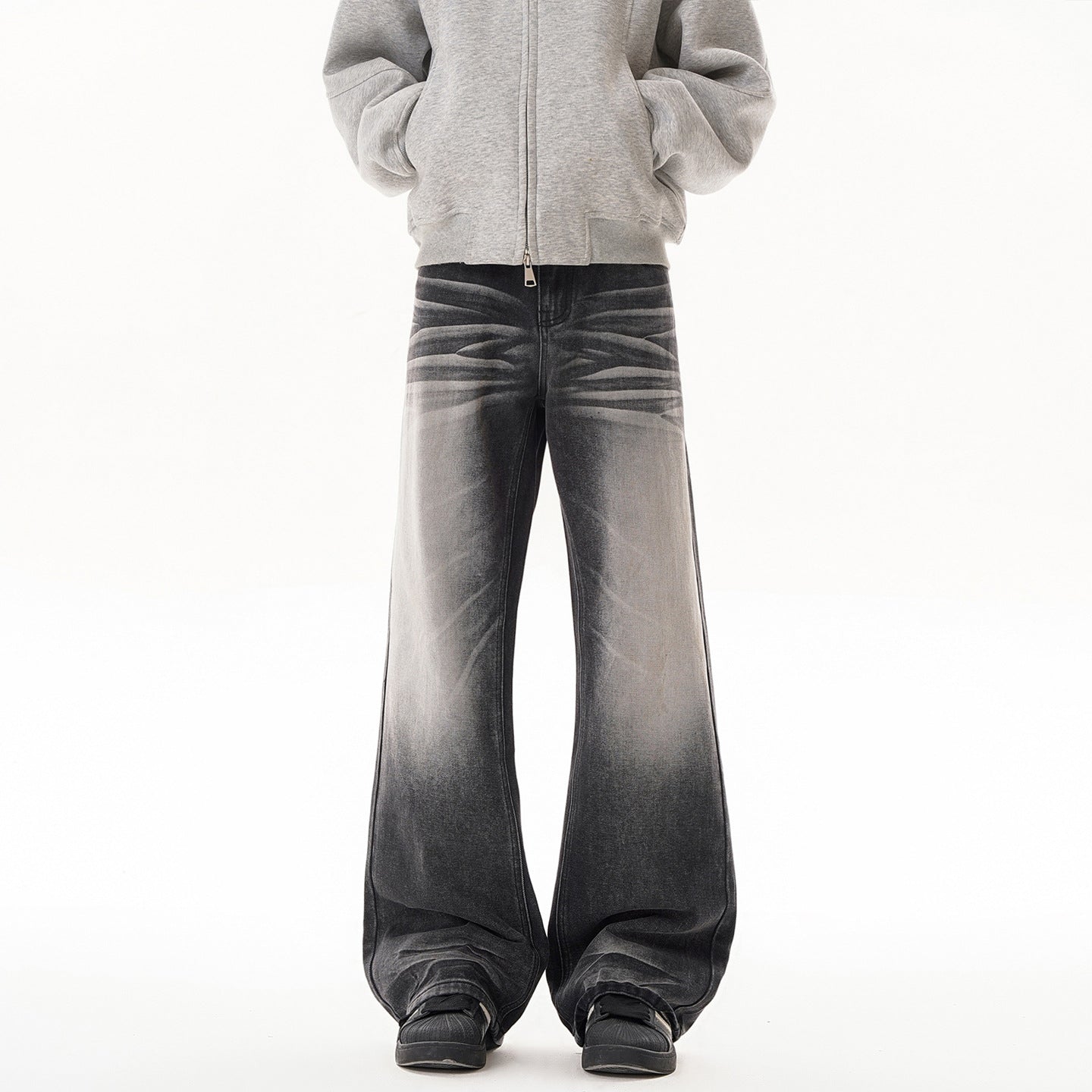 Washed Distressed Flared Denim Pants Men