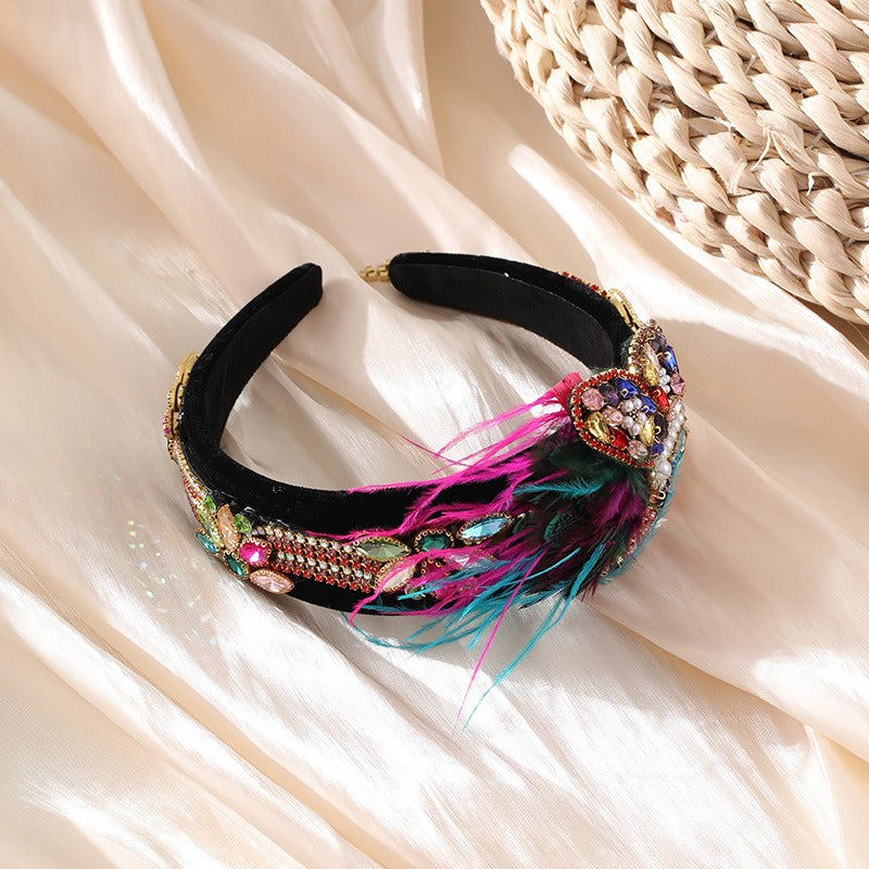 Butterfly rhinestone tassel feather headband headband