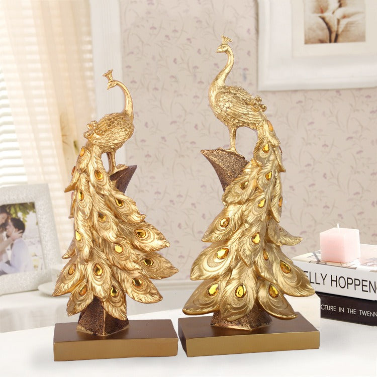 Decoration Resin Crafts Creativity Fashion Golden Blue Peacock Decoration Wine Cabinet Living Room Home Decoration Gift