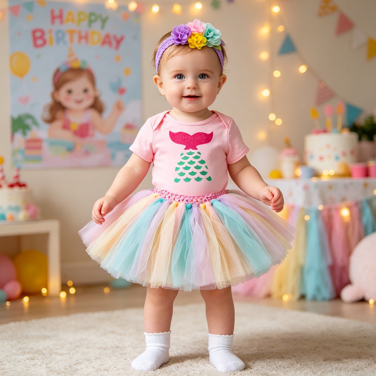 Baby Summer Outfit Set Short Sleeve Romper Handmade Skirt Hair Accessories 3-Piece Birthday Dress Summer