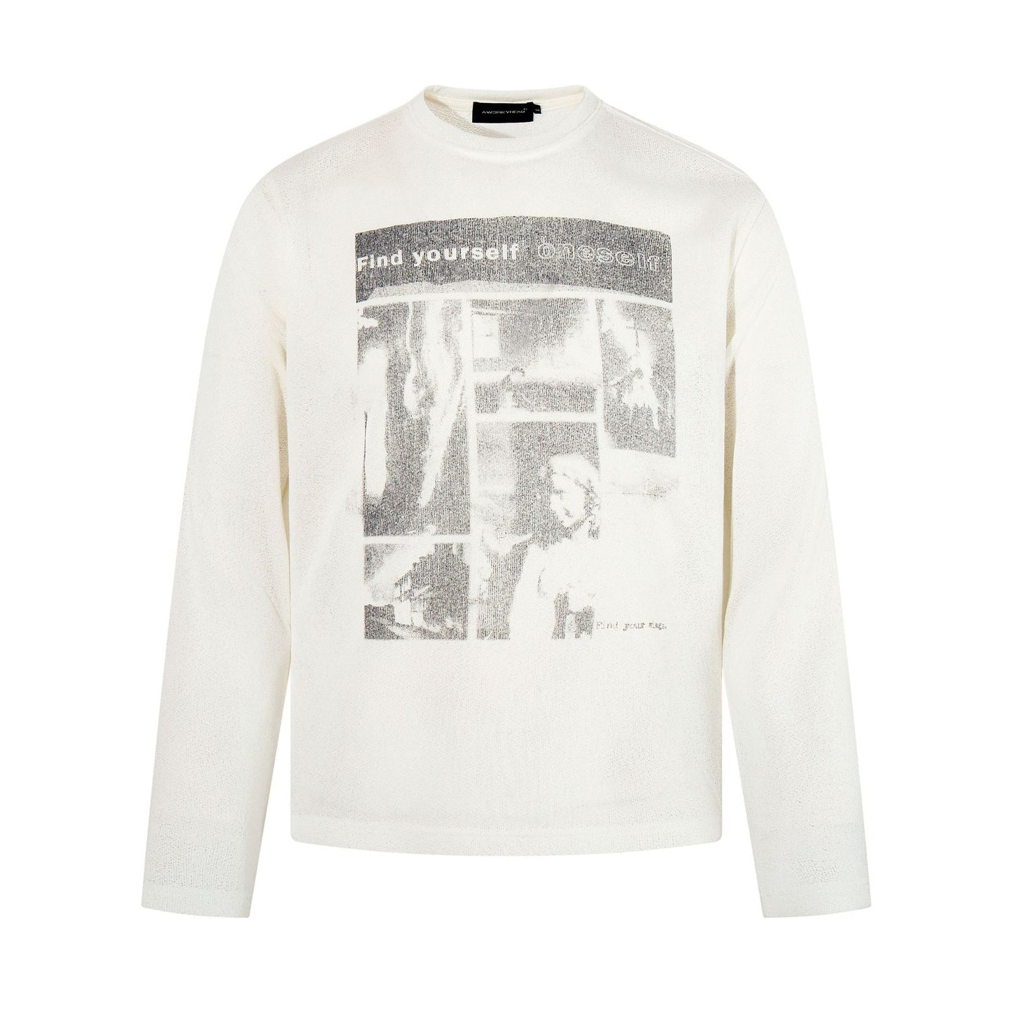 Portrait printed loose round neck pullover casual top