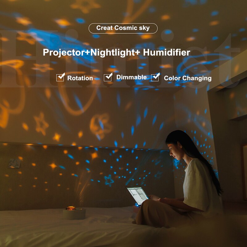 1L Projection Light Air Humidifier Dual Nozzle 4000mAh Rechargeable Battery Wireless Ultrasonic Aroma Diffuser Mist Maker Fogger
