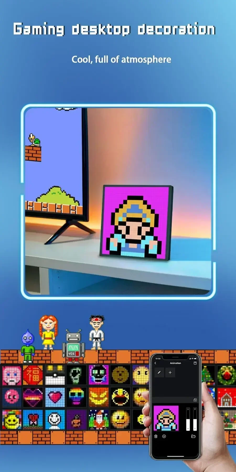 Pixel screen Bluetooth DIY point control screen alarm clock time screen wall-mounted LED pixel light full color dynamic smart DIy